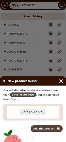 Adding product. Only here you can see the barcode you will add to the DB and this barcode will not be editable or visible in other steps